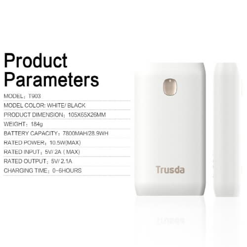 TRUSDA 6600mAh Power Bank with 2 outputs_ T903